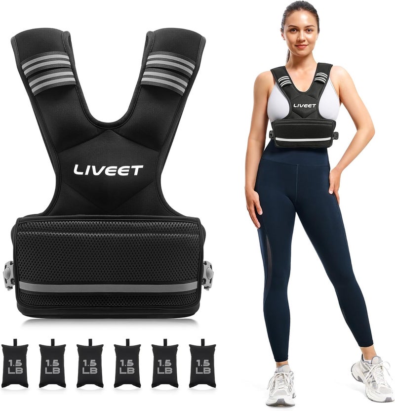 Liveet Adjustable Weighted Vest for Women Men, 4-10lb 11-20lb 20-32lb Weight Vest with 6 Ironsand Bags, Running Vest with Reflective Strips Adjustable Buckle Straps for Walking Strength Training - Image 1
